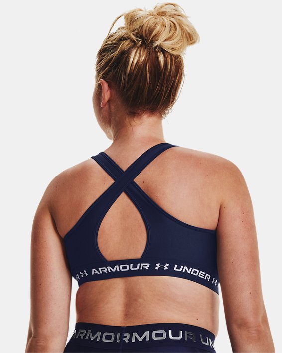 Women's Armour® Mid Crossback Sports Bra, Blue, pdpMainDesktop image number 7